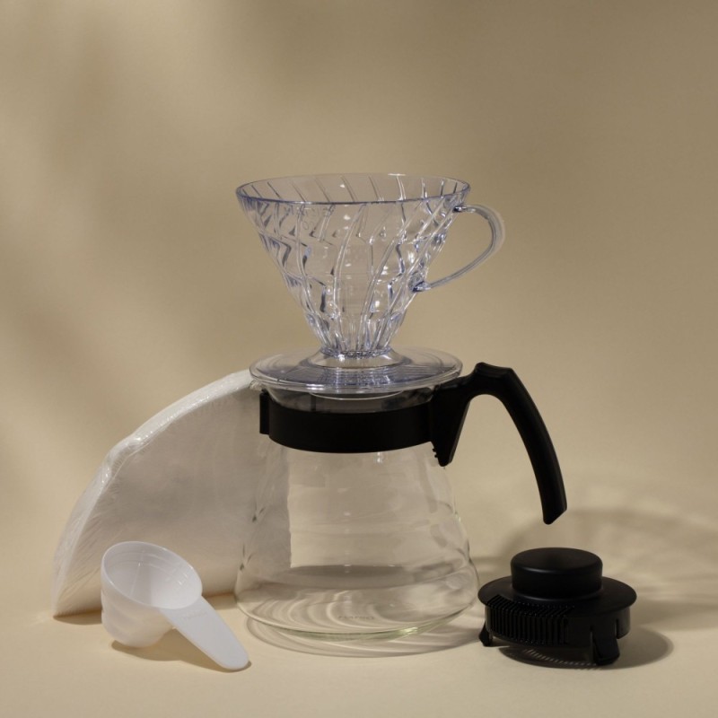 zestaw hario v60 drip, dzbanek i filtry