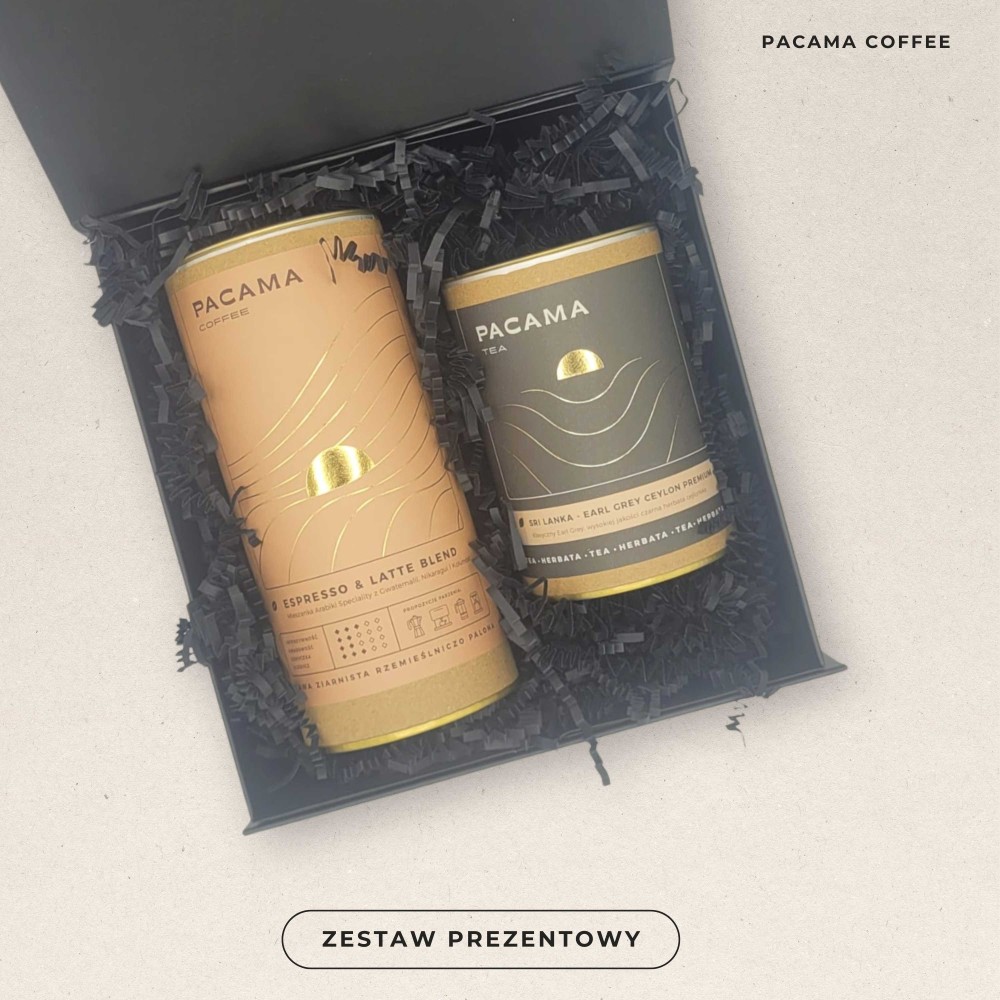 Zestaw prezentowy Pacama: Kawa ziarnista Espresso & Latte Blend 200g + Herbata Earl Grey 100g